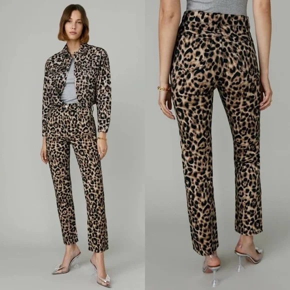 Reformation Leopard Print High-Rise Straight Jeans Size 25 - Picture 9 of 13
